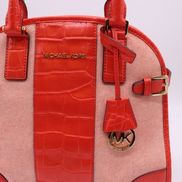 Michael Kors Bowling SATCHEL Shoulder Bag Purse Red Embossed Leather - Picture 11 of 13